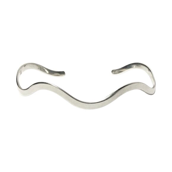 Bracelet Jewelry - Minimalist Sterling Silver .925 Fluid Wavy Open Cuff Adjustable Bracelet